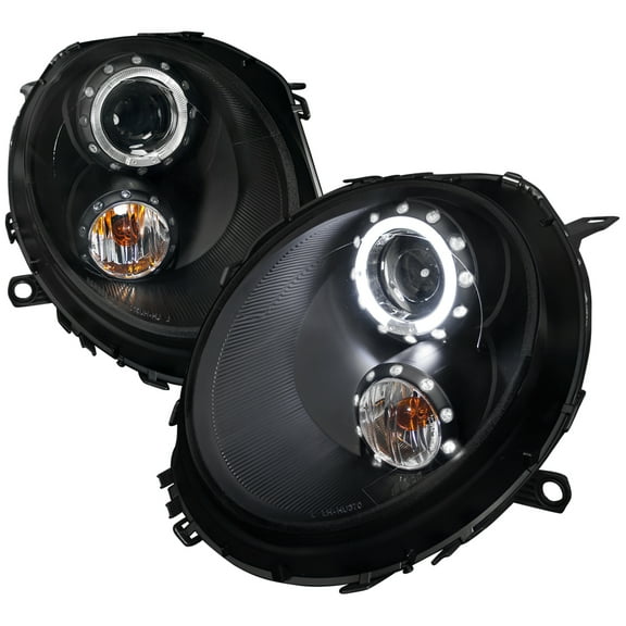 Spec-D Tuning Halo Ring Black Projector Headlights Compatible with 2007-2013 R56 MINI Cooper Models, Left   Right Pair Headlamps Assembly