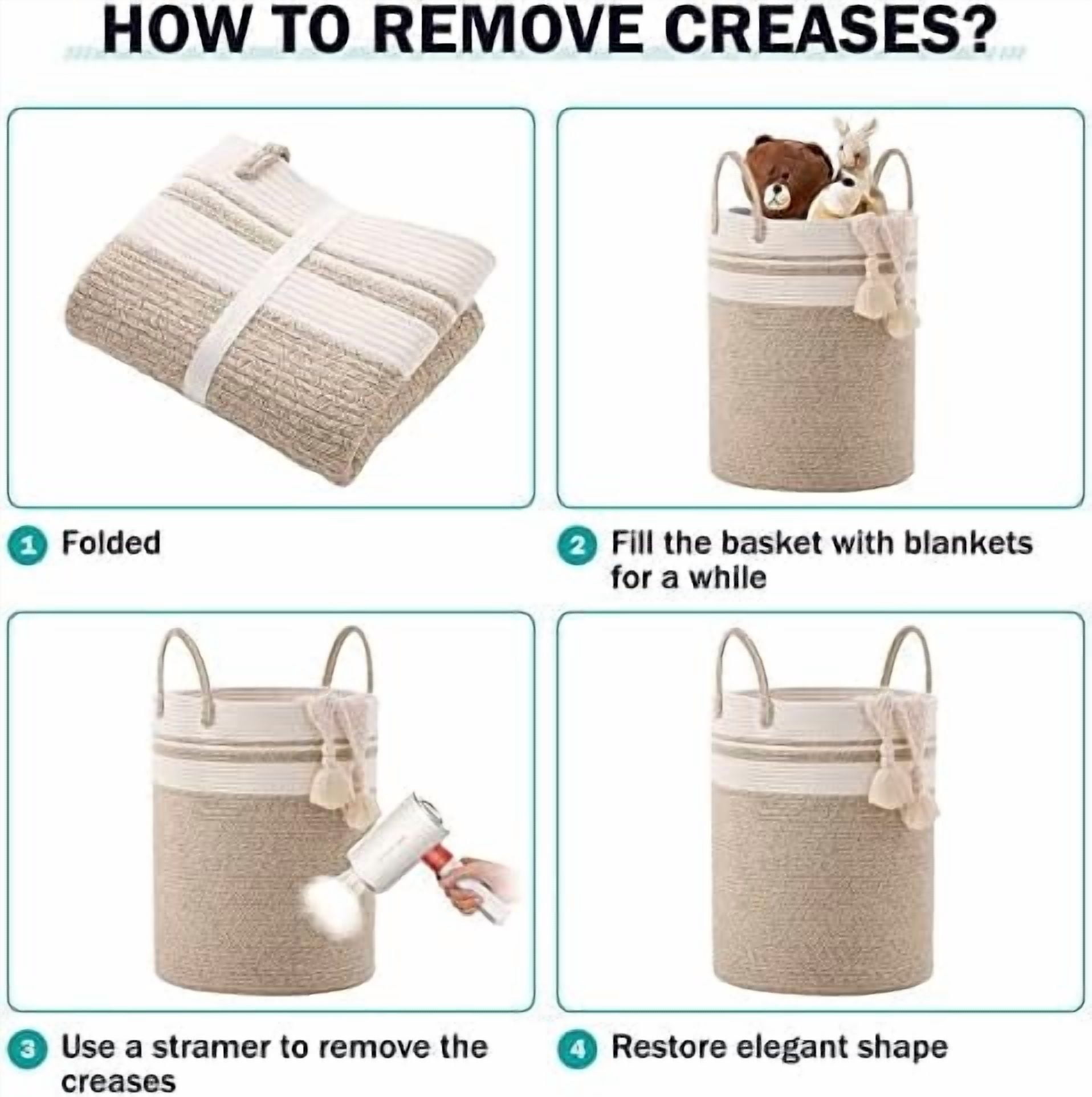 Woven Rope Laundry Hamper Basket, 58L Tall Laundry Basket for Blanket Organizer- Clothes Hamper for Bedroom Storage, Baby Kids Nursery Hamper-Large-Brown
