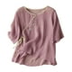 thumbnail image 1 of Camiseta holgada de algodón y lino con cuello en V y mangas 3/4 para mujer - Top informal de color liso con detalles intrincados, tallas M-XXXXL, 1 of 4
