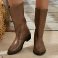 thumbnail image 2 of Rokment Fall Winter Wide Mid Calf Boots for Women Leather Pointed Toe Chunky Heeled Riding Tall Boots, 2 of 8