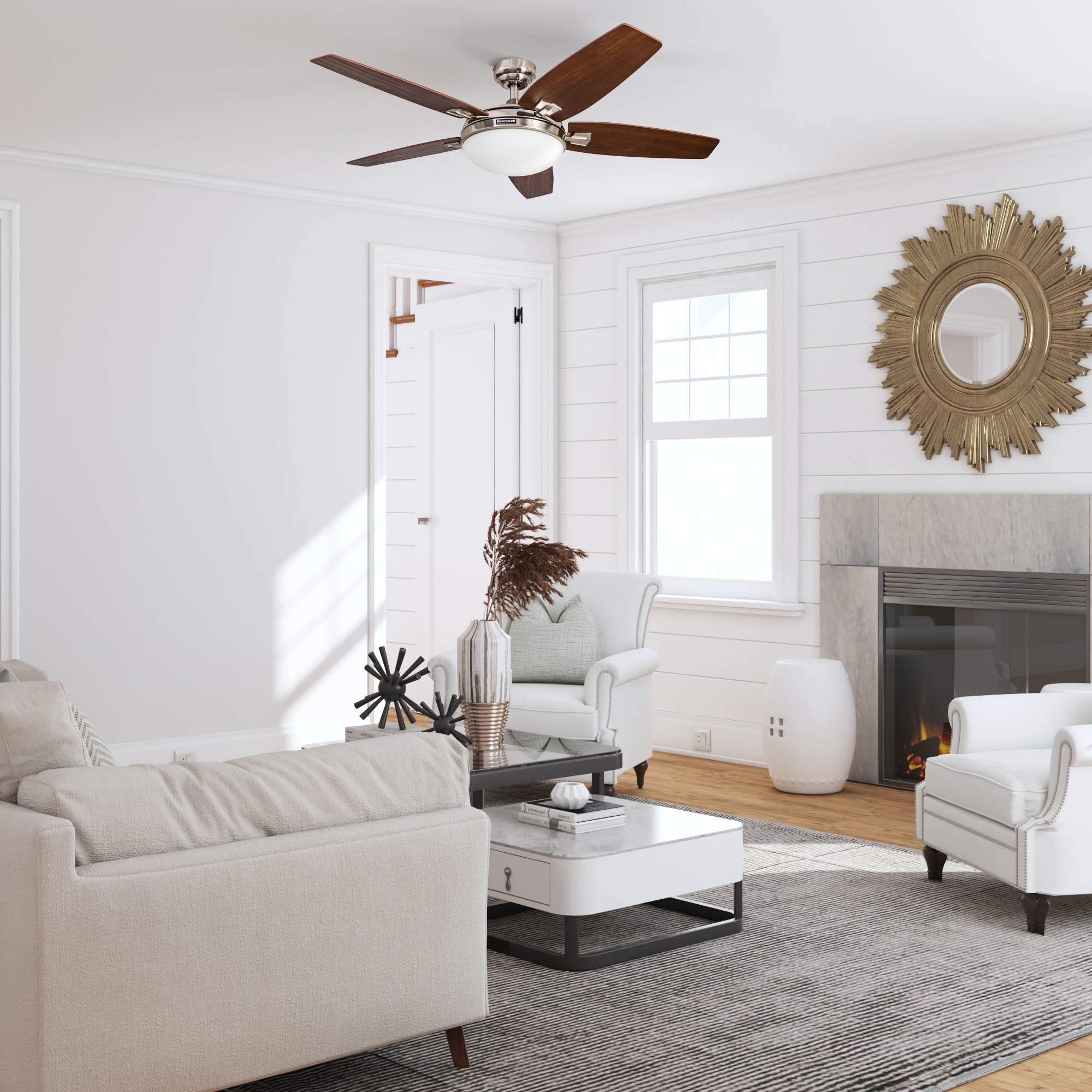Honeywell Carmel 48" Brushed Nickel Ceiling Fan with Lights and Remote Control