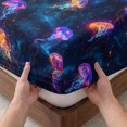 thumbnail image 3 of Queen Size Fitted Sheet Set - Jellyfish 3 Piece Bedding Sets 16" Deep Pocket Fitted Sheet with 2 Pillowcases, Blue Urple Orange Ocean Starry Sky Coastal Brushed Microfiber Hotel Luxury Bed Sheets, 3 of 9