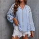 thumbnail image 2 of Túnica de encaje de ganchillo para mujer, blusas de gasa con manga larga y cuello en V, camisas con cordón de punto suizo, 2 of 6