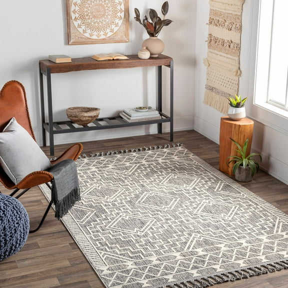 Hauteloom Reyn Living Room, Bedroom Area Rug - Bohemian, Transitional - Medium Gray, Cream, Charcoal - 3'11" x 5'7"