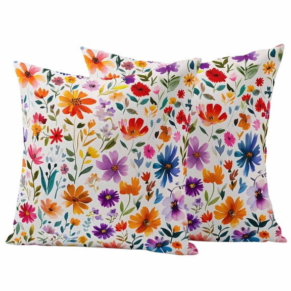 2 Pack Outdoor Waterproof Throw Pillow Covers,Watercolor Colorful Flower Decorative Square Pillow Case Patio Pillowcases for Chair Couch Sofa 16x16in
