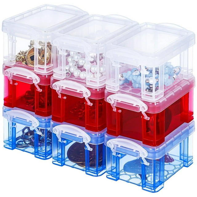 9 PCS Storage Box Containers with Lids, Small Plastic Clear Mini Bins, 3.4 x 2.6 x 2.0 Inches Reusable Stackable Craft Box Cases, Small Items Accessories Storage Organizer Holders