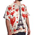thumbnail image 2 of Eiffel Tower Valentine's Day Men's Casual Spread Collar Hawaiian Short Sleeve Button Down Summer Beach Tops, 2 of 6
