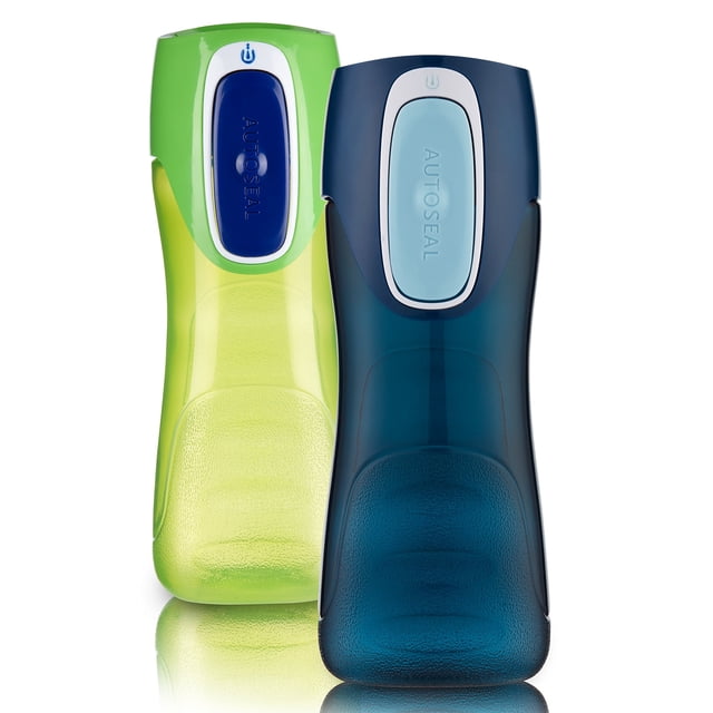 Contigo AUTOSEAL Trekker Kids botellas de agua, 14 onzas, azul marino y nectarina, paquete de 2, Abuela Smith y náutica, Paquete-de-2, 1