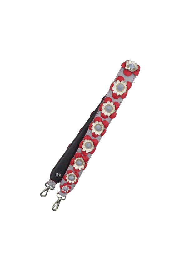 Pre-Owned Fendi Strap You Floral Leather Shoulder in Red, Gray, and White (1664) (Good)