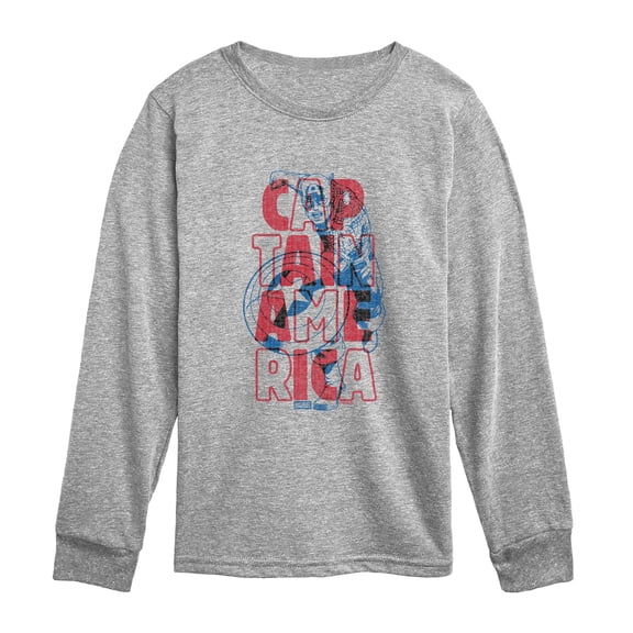 Captain America - Name Over Portrait - Youth Boys Long Sleeve Graphic T-Shirt