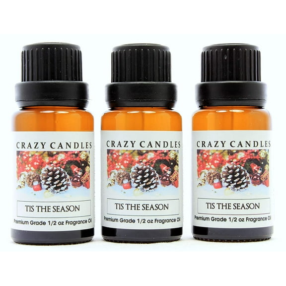 Tis the Season (Made in USA) 3 Bottles 1/2 fl oz Each (15ml) Premium Grade Scented Fragrance Oil Christmas (Golden Apples, Pine Needles and Holiday Cider Blended with a Touch of Cinnamon)