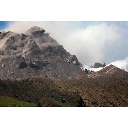 Ash and gas rising from lava dome of Soufriere Hills volcano Montserrat Caribbean Canvas Art - Richard RoscoeStocktrek Images (35 x 23)