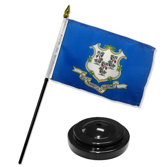 Connecticut State Flag 4"x6" Desk Set Table Stick Black Base