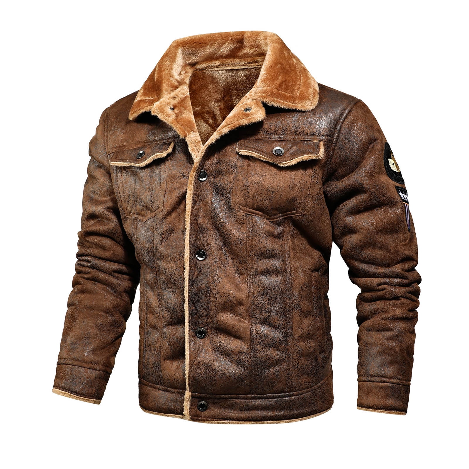 Eqwljwe Winter Faux Leather Warm Jackets For Men Long Plush Heavyweight Fleece Jacke With Big Pockets Windproof Snow Protection Outdoor Motorcycle Jac