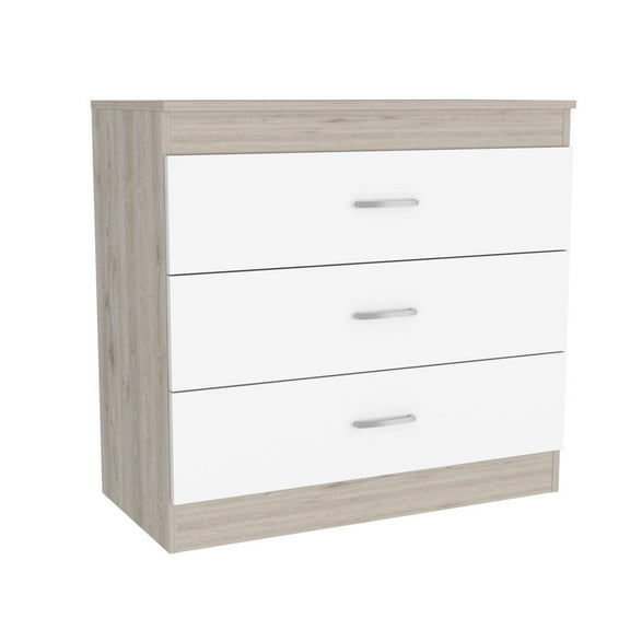 Dresser 3 Drawers Metal Hardware Superior Top Light Gray White Engineered Wood
