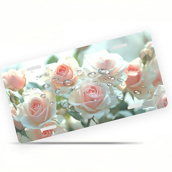 License Plate, Blush toned Roses Decorative Front,Personalized Stainless Steel License Plate Cover For Men Women,12.2" X 6.2"