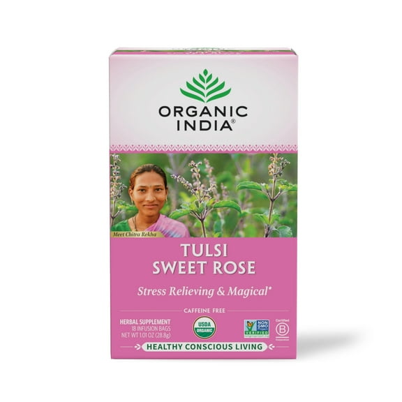 ORGANIC INDIA Tulsi Sweet Rose Herbal Tea Bags 18 Count