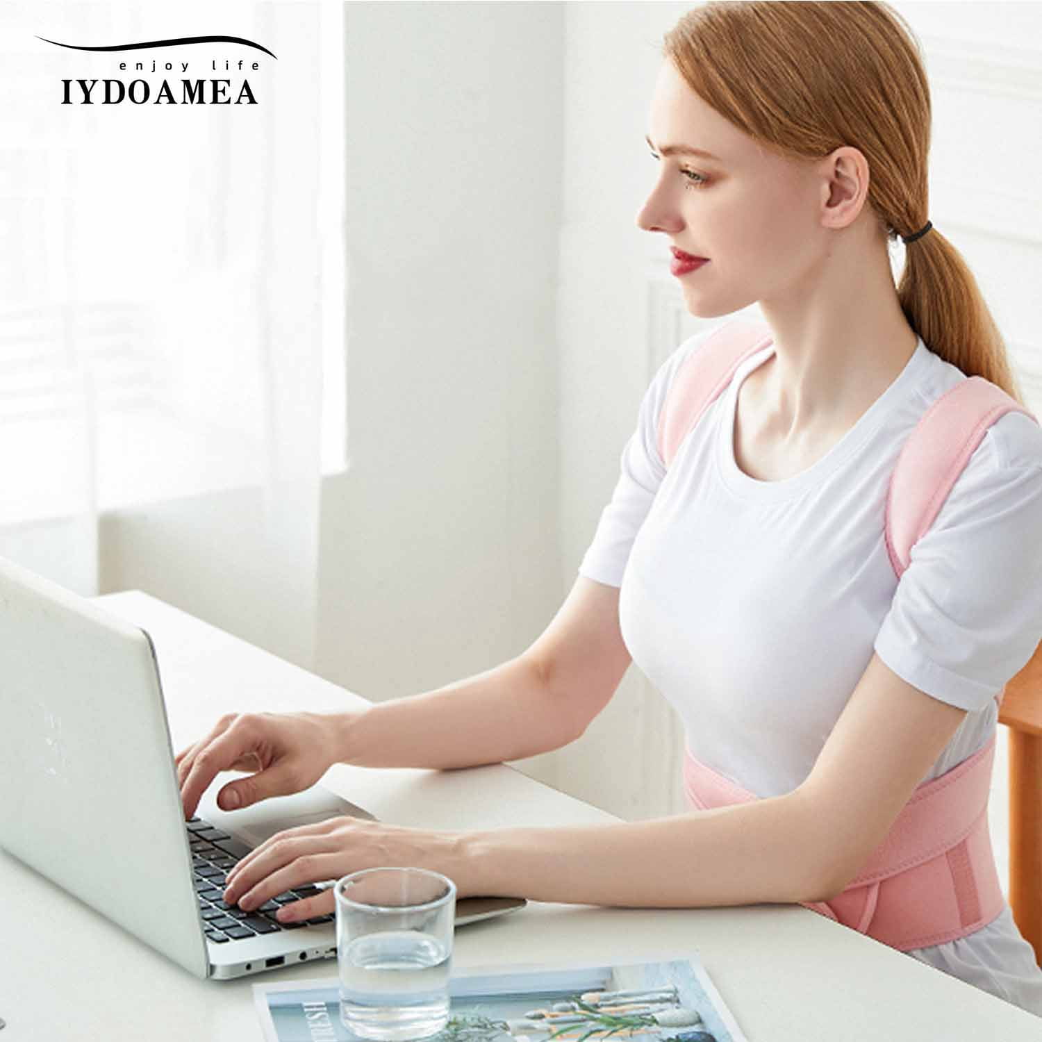IYDoaMea Back Brace Posture Corrector Upper and Lower Back Support Belt, Pink