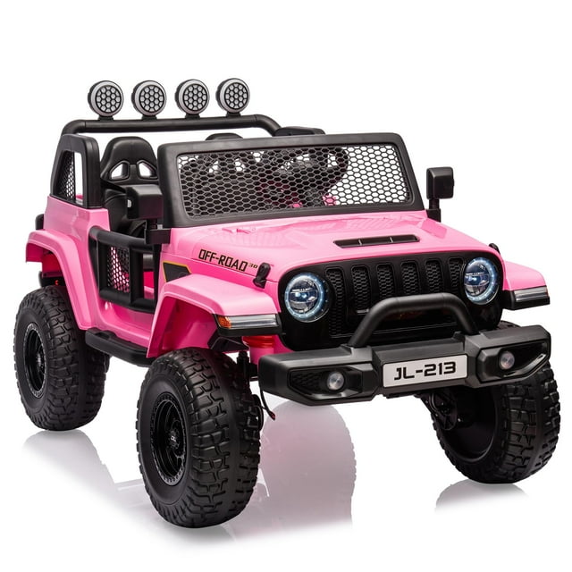 24V Kids Ride on Truck 2-Seater Electric Ride on Toy Car for Toddlers 2WD/4WD Switchable Battery Powered 4 Wheel Vehicle with Remote Control, Trunk, Spring Suspension, Music, LED Lights
