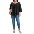 thumbnail image 4 of Agnes Orinda Women's Plus Size Tops Long Sleeve Crochet Panel Hollow Out Pleated Casual Tunics Blouse 3X Black, 4 of 7