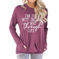 thumbnail image 1 of Jersey de cuello redondo para mujer, jersey de manga larga transpirable con patrón de alfabeto, Tops para mujer con bolsillo para uso diario, fucsia L, 1 of 6