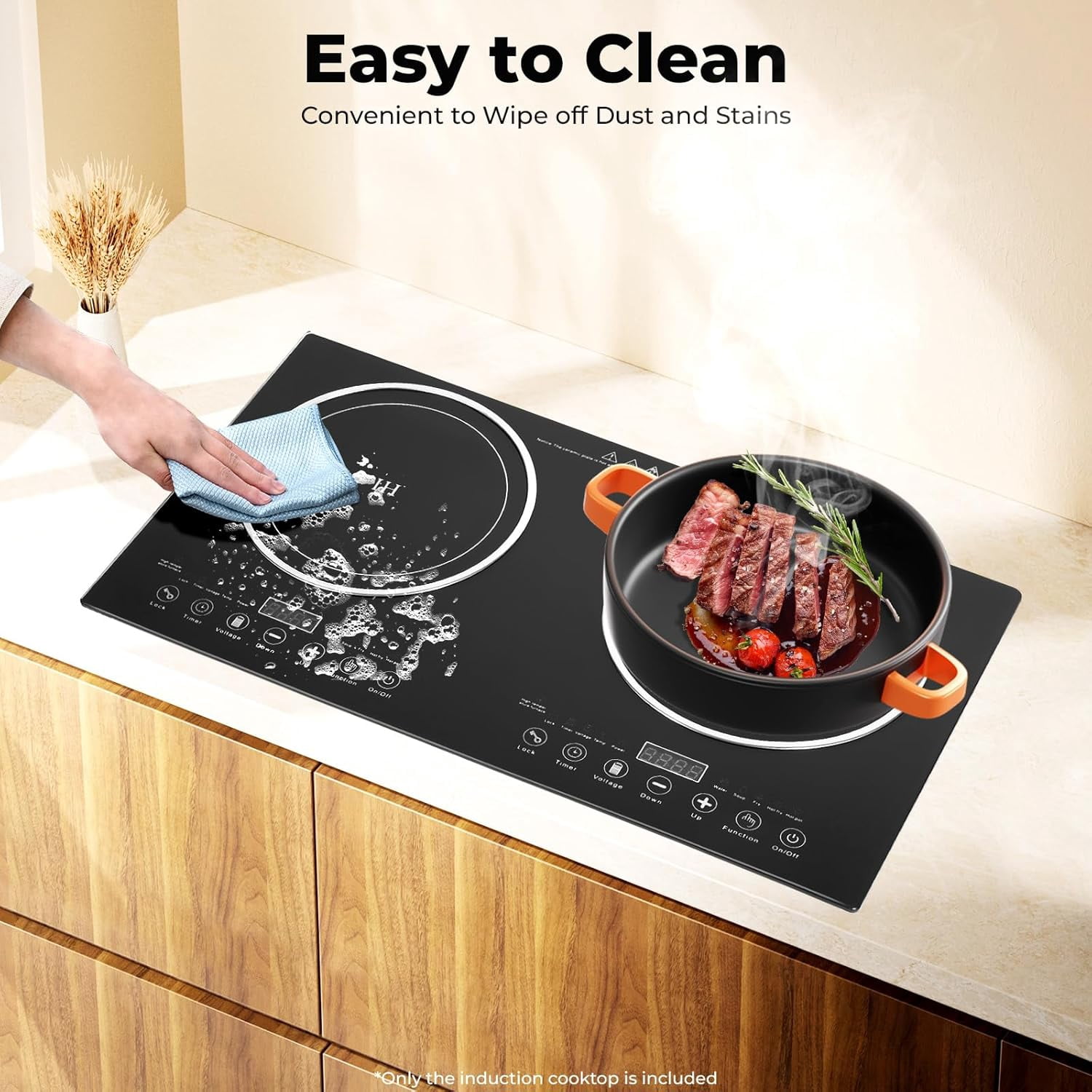 Miumaeov Electric Digital Display Dual Induction Cooktop Countertop 2 Burners 110V 2400W Electric Cooktop Stove 8 Power Levels w/Timer Double Burner Stove Hot Plate Cooker