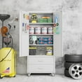thumbnail image 6 of Aobabo Metal Gargae Cabinet with 2 Drawer & Pegboard, Lockable Storage Cabinet with Wheels, 3 Adjustable Shelves and Hooks, for Home, Office, Garage, Classroom, Assembly Required,White, 6 of 9
