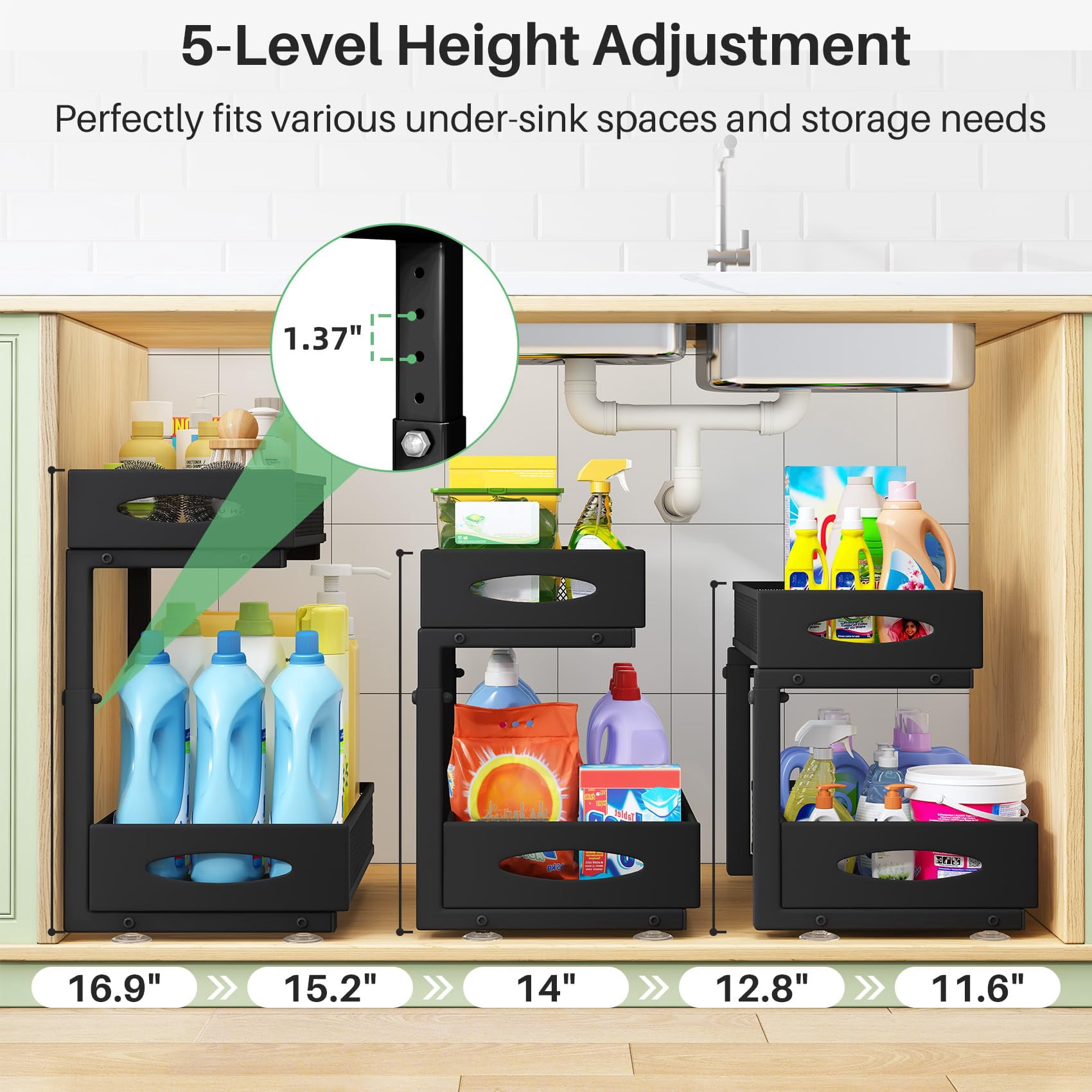 Under Sink Organizer  2 Tier Pull Out Cabinet Baskets With Sliding Drawers Slide Storage Shelf For Home Kitchen Bathroom Pantry Office Countertop(1 Pack)