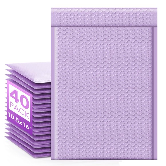 Paquete de 40 paquetes de Bubble Mailers Fuxury, tamaño grande, color lavanda, 10,5 x 16