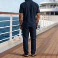 thumbnail image 6 of BVOFAR Mens Summer Beach Outfits 2 Piece Short Sleeve Button Down Shirt and Cargo Pants Sets Casual Vacation Loungewear Navy M, 6 of 7