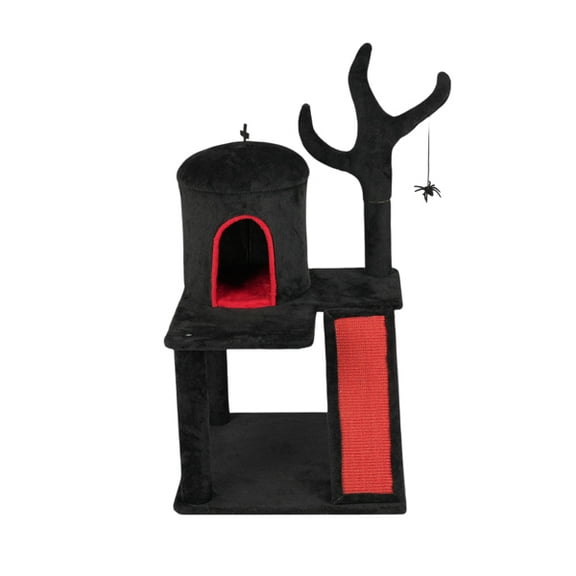 42" Gothic Cat Tree, Halloween Cat Tower Cat Tree with Spacious Cat Condo, Brach Shaped Scratching Post, Scratching Ladder, Spider Toy for Indoor Cats