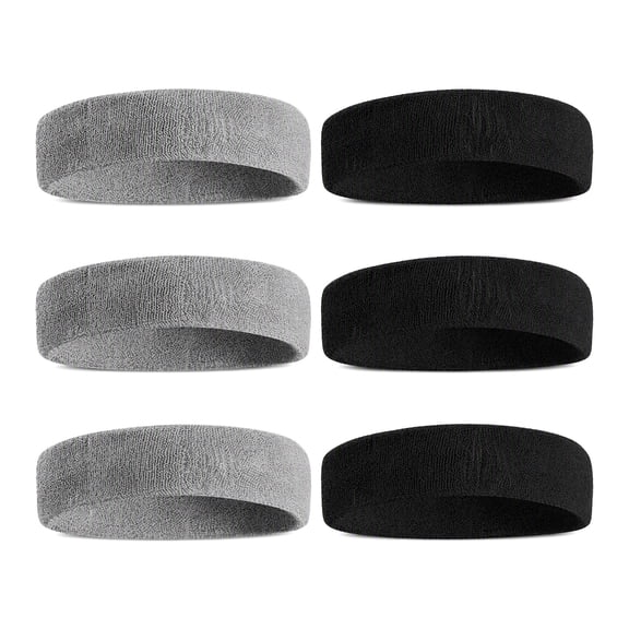 6 Pieces Moisture Wicking Sports Headbands, Soft Cotton Terry Sweatbands for Workout, Gym, Running, Basketball, Tennis and Outdoor Sports