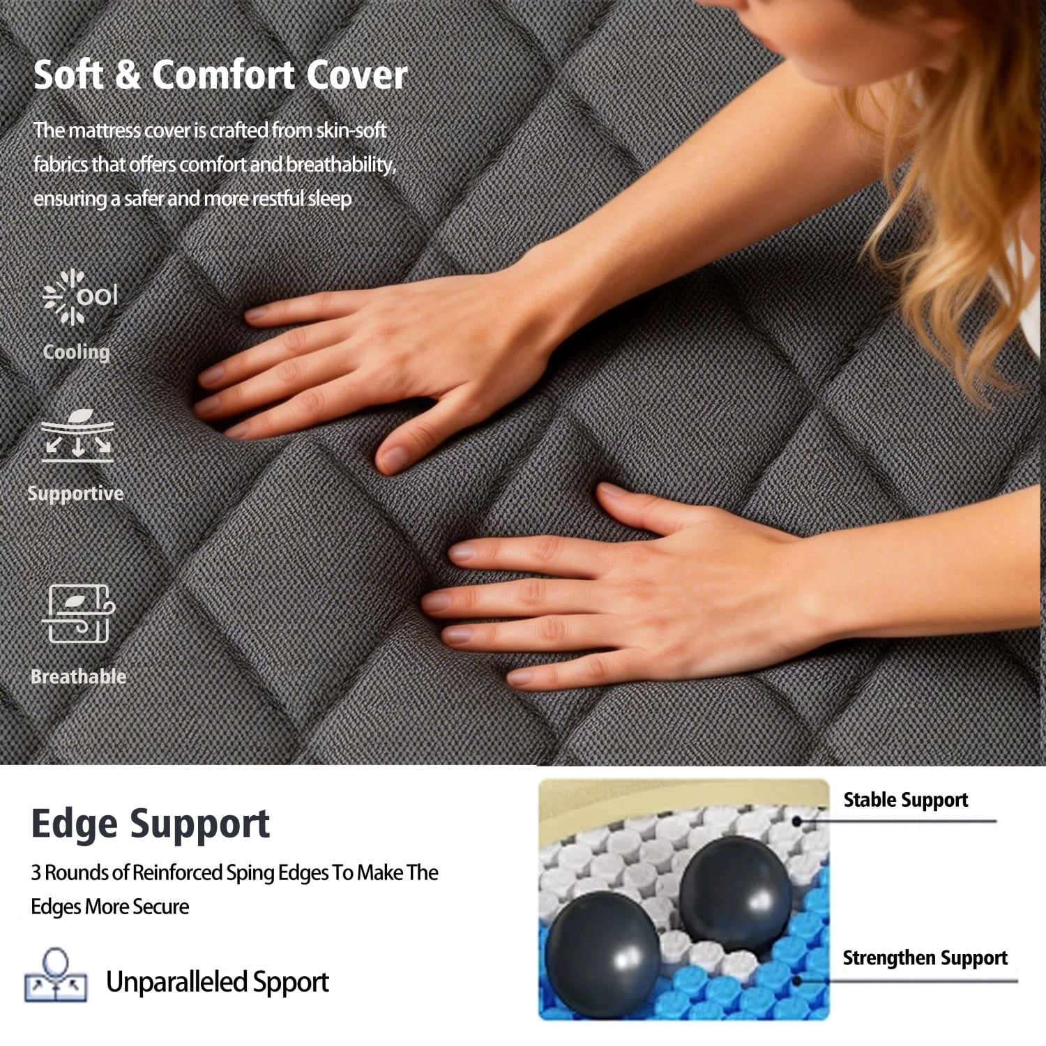 Zaxzudu 14 Inch Hybrid Mattress, King Size, Pocket Coil & Cooling Memory Foam Mattress in a Box, Medium Firm for Back Pain Relief, Breathable & Supportive
