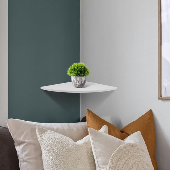 DINHEAROM Wall Mounted White Corner Shelf - Space Saving Storage Solution