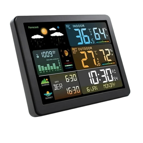 Smart Weather Station with Clock Temperature & Humidity Meter Large Color Screen Weather Clock Weather Forecast ,Excellent Visual Experience