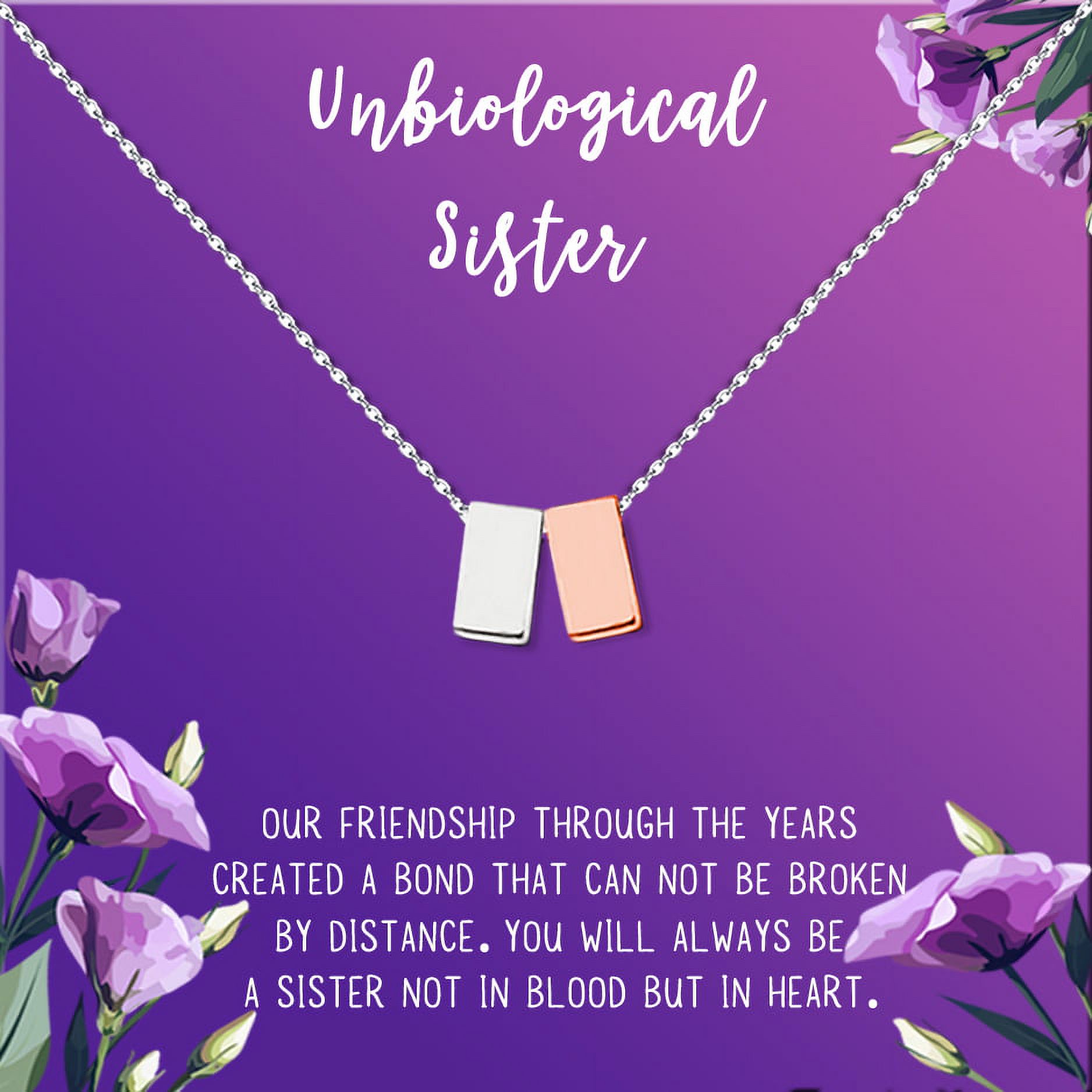 Anavia Unbiological Sister Gift Jewelry, Soul Sister Card Necklace, Sister Best Friend Gift, Big Little Sorority Card Gift-[Silver and Rose Gold Double Cube, Royal Purple Gift Card]