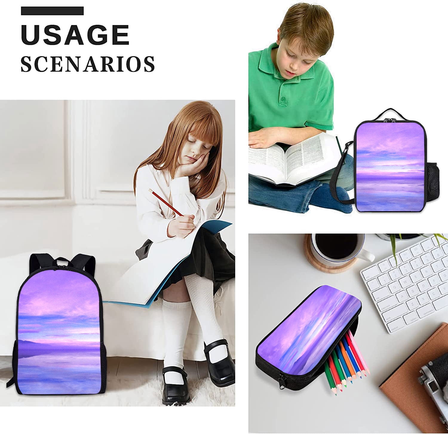 The Amazing Digital Circus Backpack 3 Set 17'' Cartoon Character Print Knapsack Lunch Bag Pencil Case/Wallet Casual Spacious Schoolbag