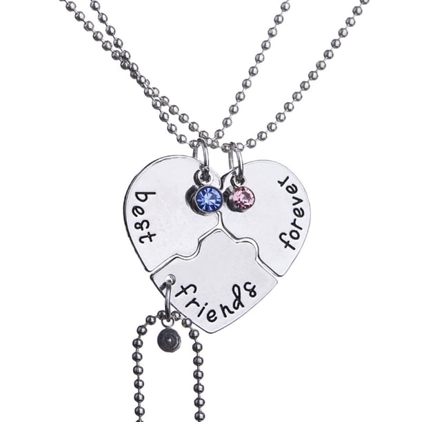 EeaseMX Collar con forma de corazón roto y bordado, "Mi mejor amiga para siempre" y colgante de cristal rojo y azul con incrustaciones (XL1549)
