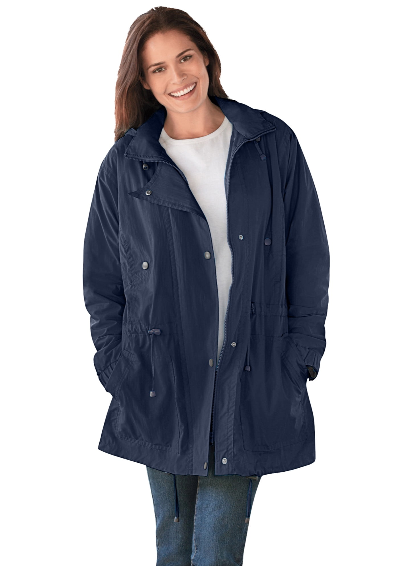 Woman Within - Woman Within Women's Plus Size Fleece-Lined Taslon Anorak Rain Jacket - Walmart 