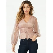 Sofia Jeans by Sofia Vergara Women's Shimmer Peplum Top with Long Sleeves