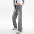 thumbnail image 4 of Pantalones vaqueros azules de pierna ancha para mujer, Pantalón recto de cintura alta, holgado, estilo coreano, diseño elástico, 2024, 4 of 4