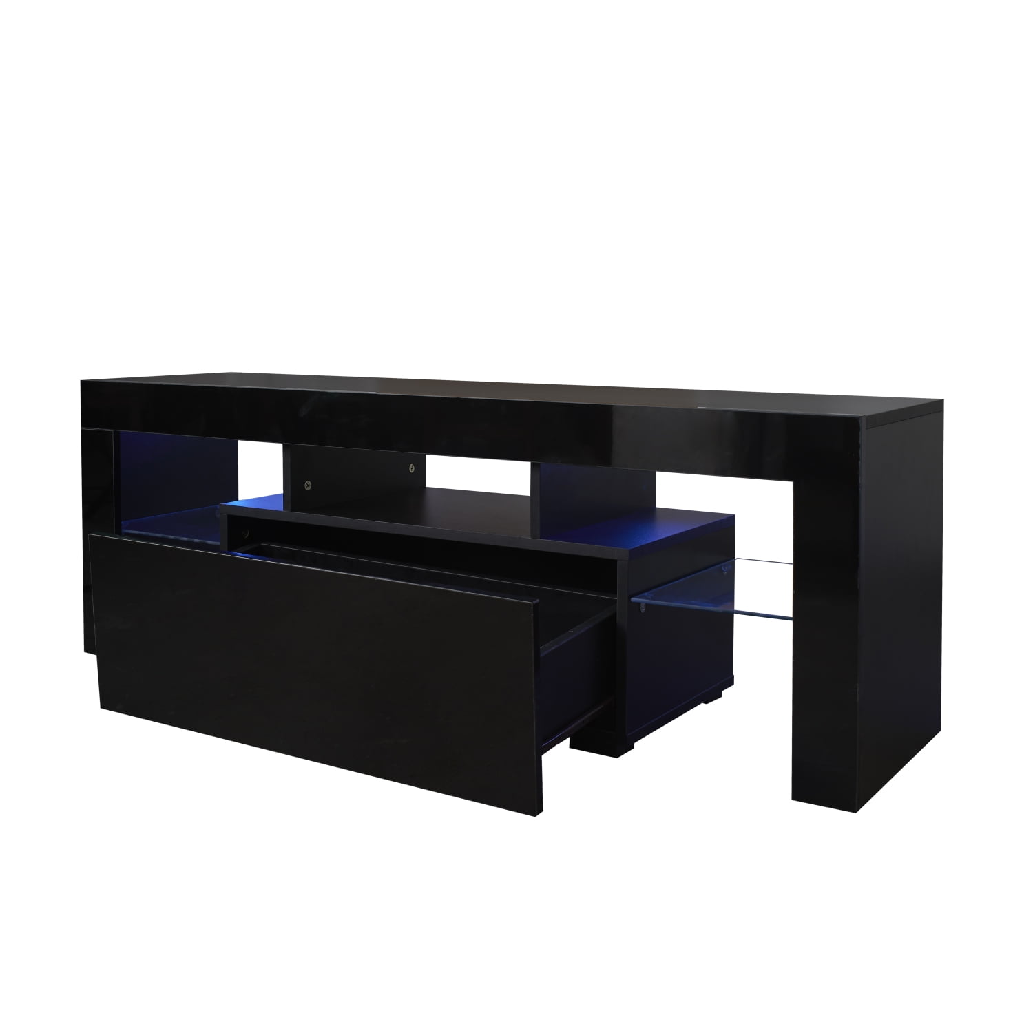 Black TV Stand with LED RGB Lights, Flat Screen TV Cabinet, Gaming Consoles for Entertainment Lounge, Living Room, Bedroom