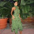 thumbnail image 2 of Color Patchwork Backless Tassel Mesh Maxi Party Dress Women See through, 2 of 7