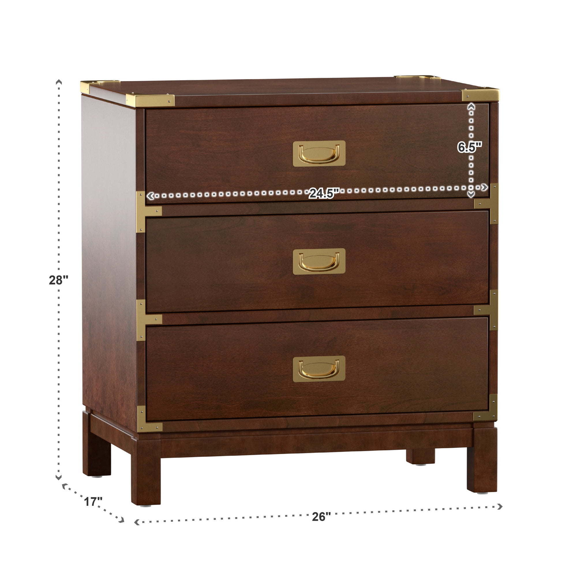 Weston Home Delacour 3-Drawer Gold Accent Nightstand