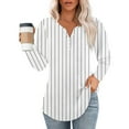 thumbnail image 2 of Womens Shirts Blouse Women's Fashion Hem Split Casual Striped Plaid Printed Round Neck Long Sleeve Top, 2 of 5