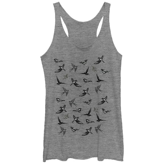 Women's Lost Gods Birds in Flight Racerback Tank Top Gray Heather Small