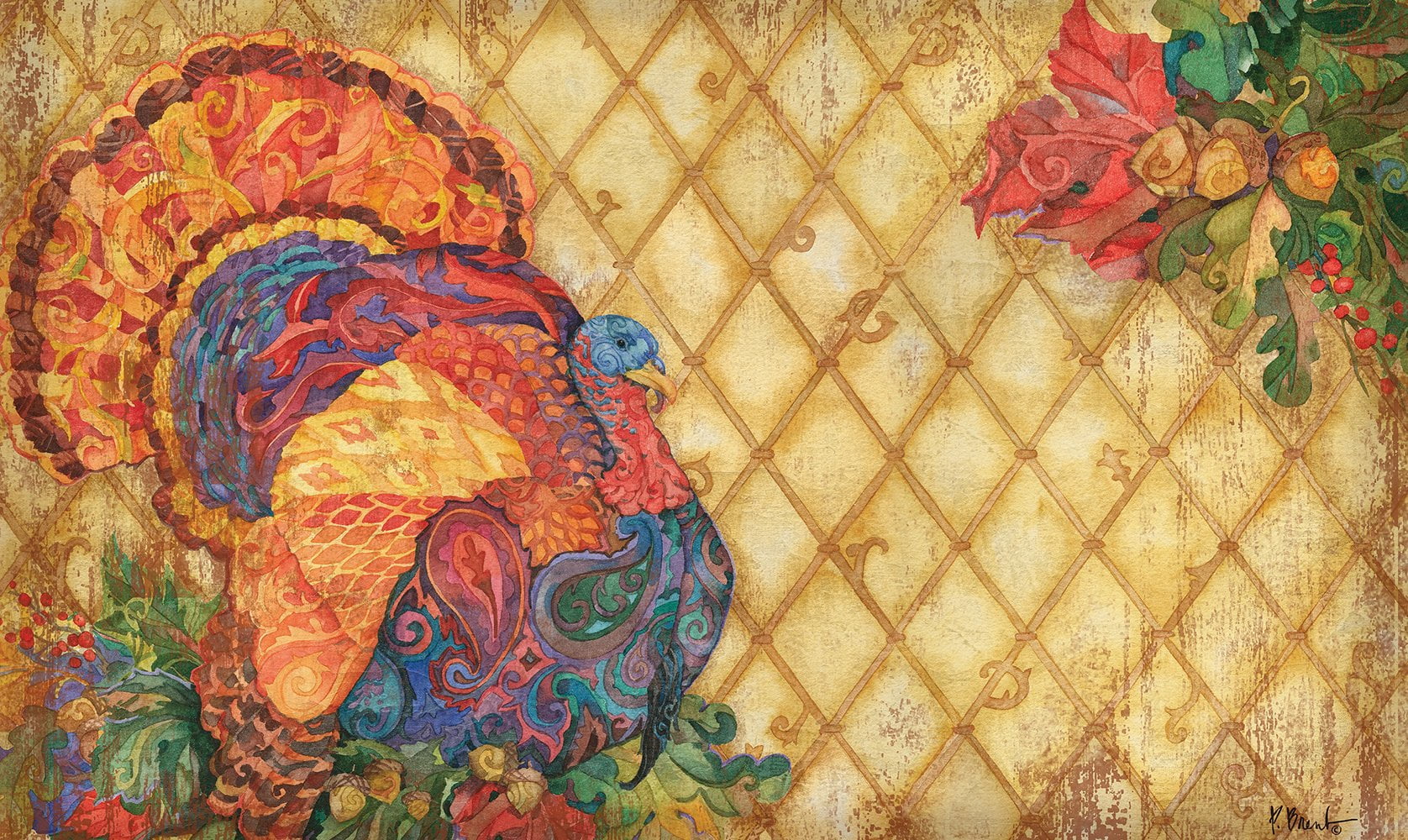 Toland Home Garden Boho Turkey Thanksgiving Fall Door Mat 18x30 Inch Doormat