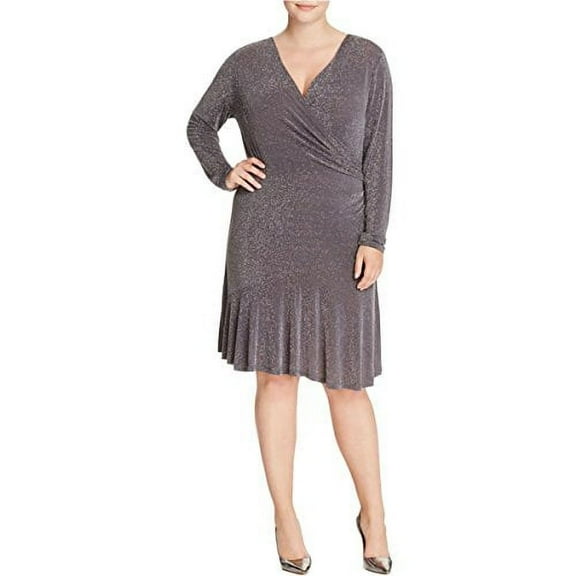 MICHAEL Michael Kors Womens Plus Long Sleeve Wrap Evening Dress Gray 0X