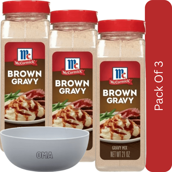 McCormick Brown Gravy Mix, 21 oz-3pk, With Olive White Bowl By OMA