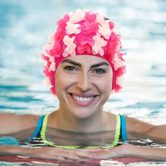 Greenadscape Lot de 1 Bonnet de Bain en Nylon pour Femmes Style Rétro Forme Pétale Rose